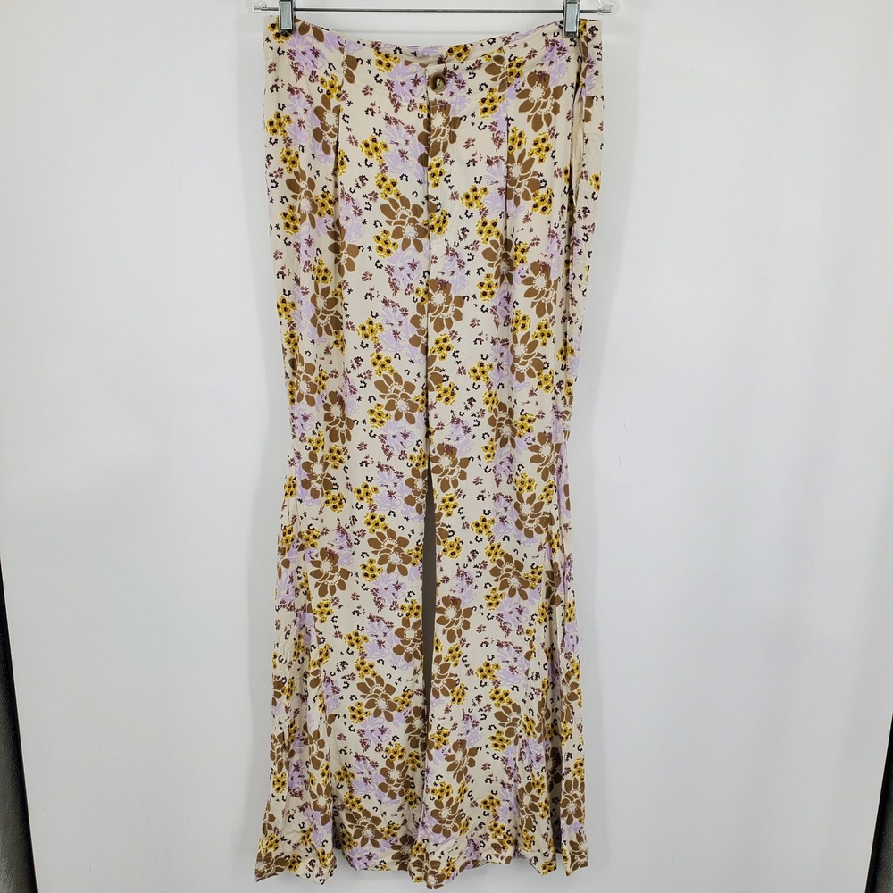 Free People Floral Wide Leg Flare Pants Medium Boho Hippie Cottagecore Festival